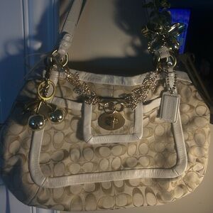 Vintage Coach Cream White Shoulder Bag with Signature Monogram